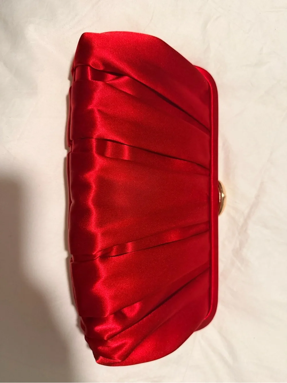 Red Satin Pleated Evening Clutch